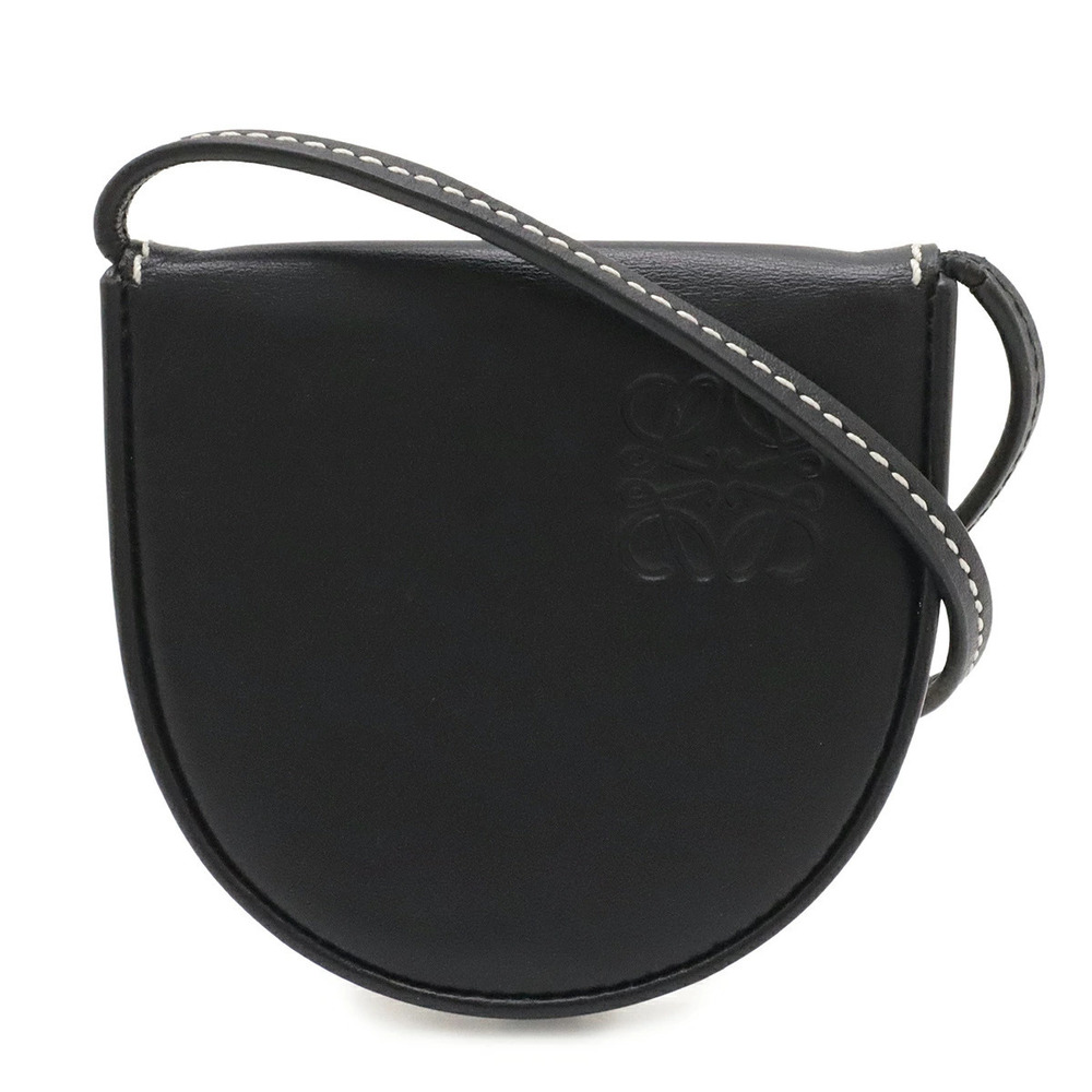 Loewe Anagram Heel Pouch Clutch Shoulder Bag Pochette Calf Leather Black